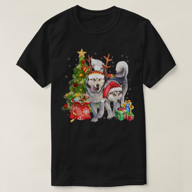 Siberian Husky Weihnachtsmannmütze Funny Christmas T-Shirt (Design vorne)