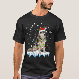 Siberian Husky Weihnachtsmannmütze Xmas Lights Ges T-Shirt