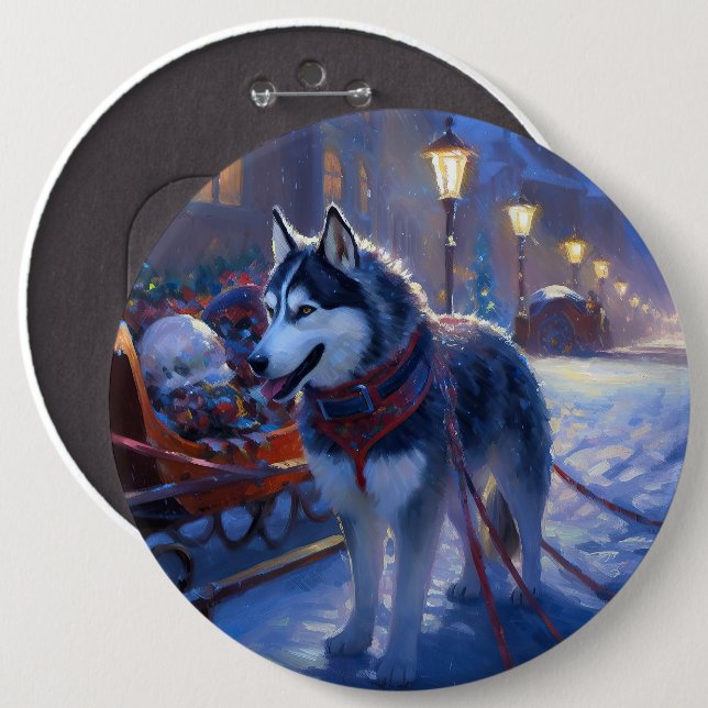 Siberian Husky Weihnachtssaison Button (Vorne & Hinten)