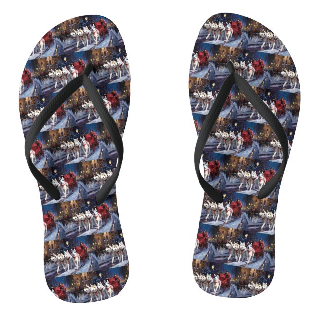 Siberian Husky Weihnachtssaison Flip Flops (Fußbett)