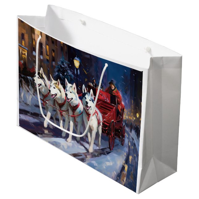 Siberian Husky Weihnachtssaison Große Geschenktüte (Vorderseite Schrägansicht)