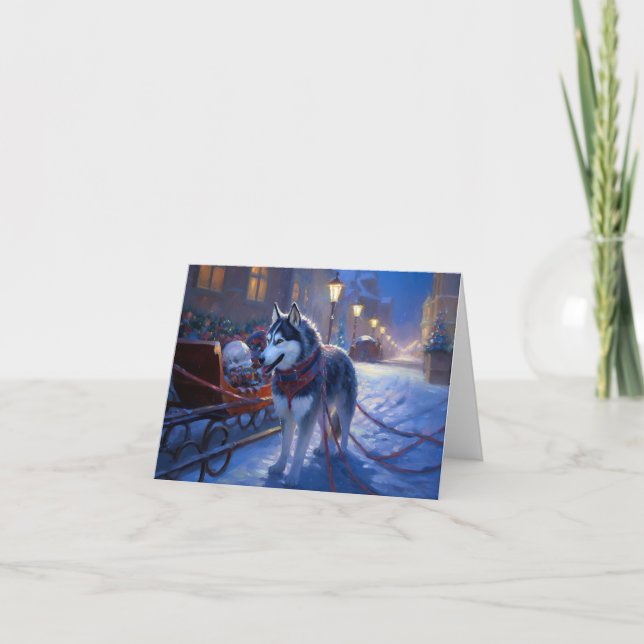 Siberian Husky Weihnachtssaison Karte (Vorderseite)