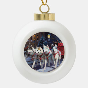 Siberian Husky Weihnachtssaison Keramik Kugel-Ornament