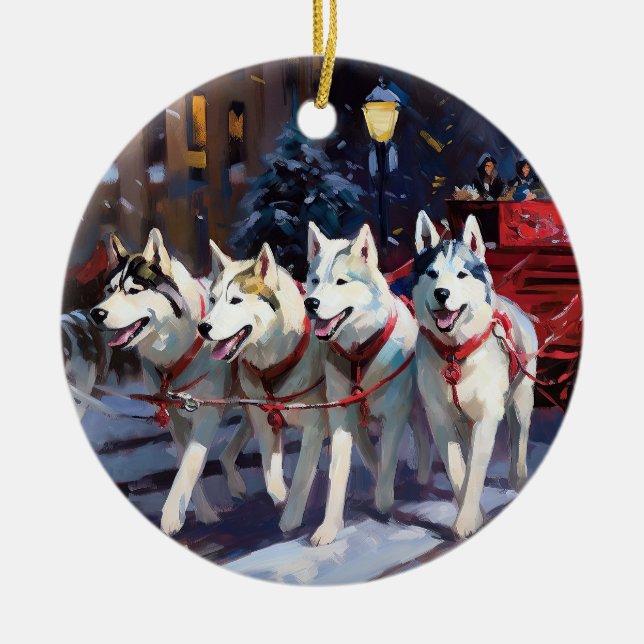 Siberian Husky Weihnachtssaison Keramik Ornament (Vorne)