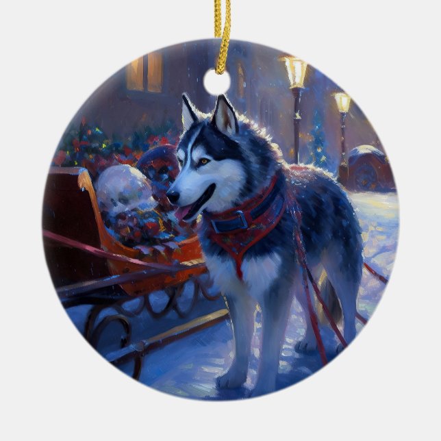 Siberian Husky Weihnachtssaison Keramik Ornament (Vorne)