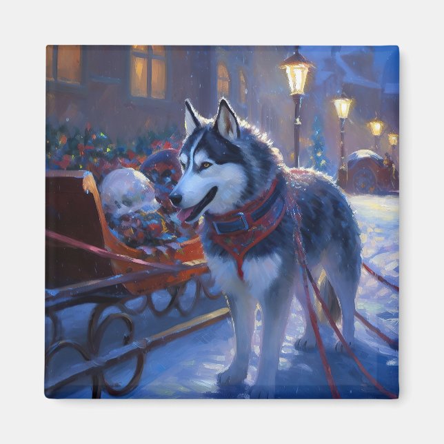 Siberian Husky Weihnachtssaison Magnet (Vorne)