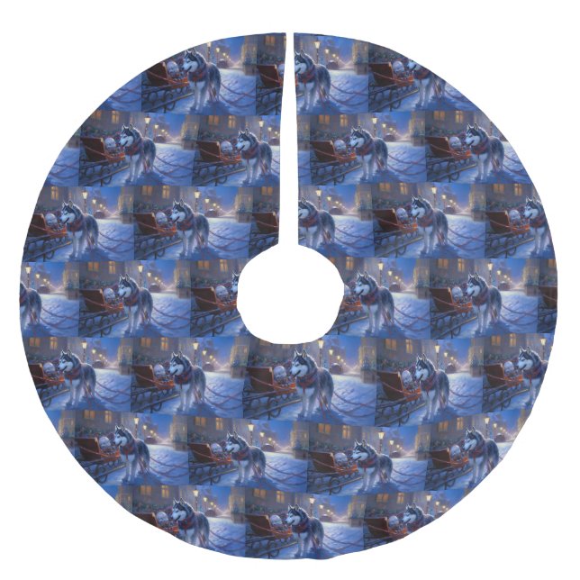 Siberian Husky Weihnachtssaison Polyester Weihnachtsbaumdecke (Vorderseite)