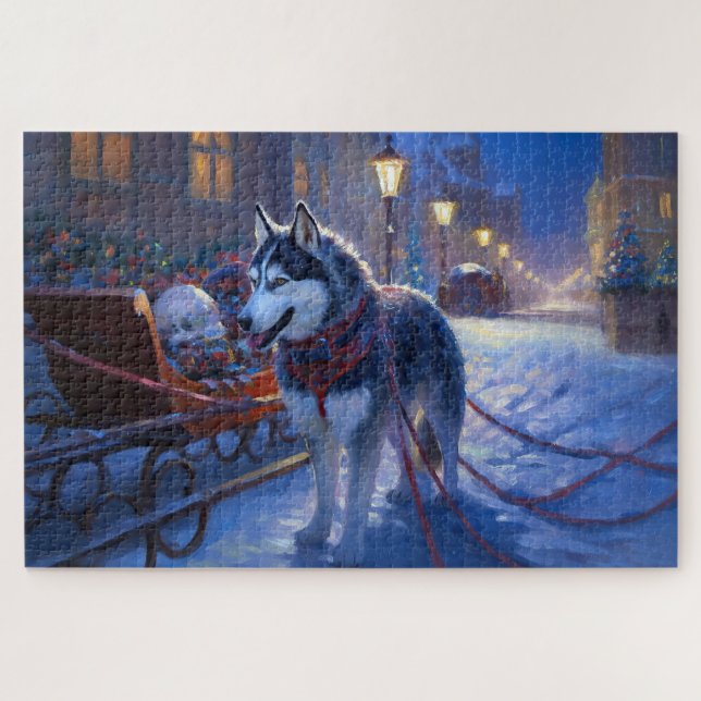 Siberian Husky Weihnachtssaison Puzzle (Horizontal)