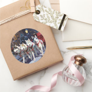 Siberian Husky Weihnachtssaison Runder Aufkleber