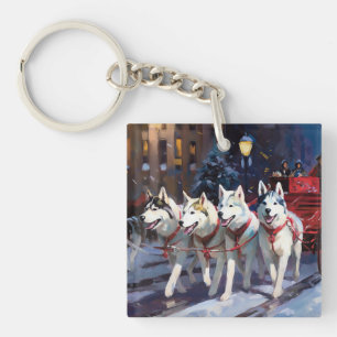 Siberian Husky Weihnachtssaison Schlüsselanhänger