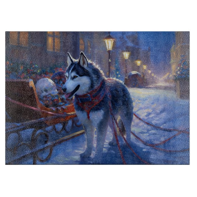 Siberian Husky Weihnachtssaison Schneidebrett (Vorderseite)