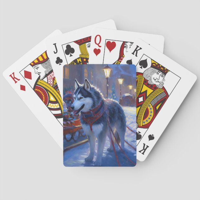 Siberian Husky Weihnachtssaison Spielkarten (Rückseite)