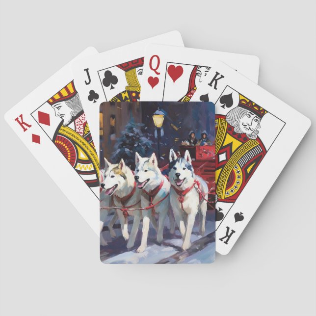 Siberian Husky Weihnachtssaison Spielkarten (Rückseite)
