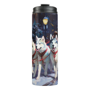 Siberian Husky Weihnachtssaison Thermosbecher