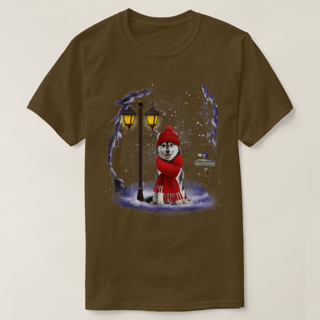 Siberian Husky Weihnachtsschnee Weihnachtsfest Win T-Shirt (Design vorne)