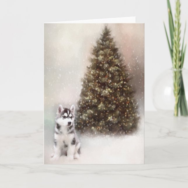Siberian Husky Welppy Christmas Card Feiertagskarte (Vorderseite)