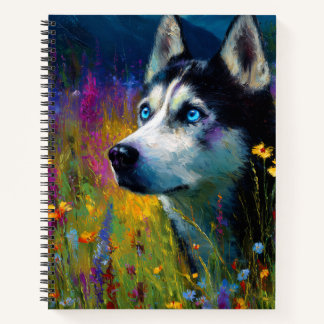 Siberian Husky with wildflowers Notizbuch
