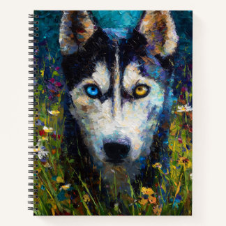 Siberian Husky with Wildflowers Portrait Notizbuch