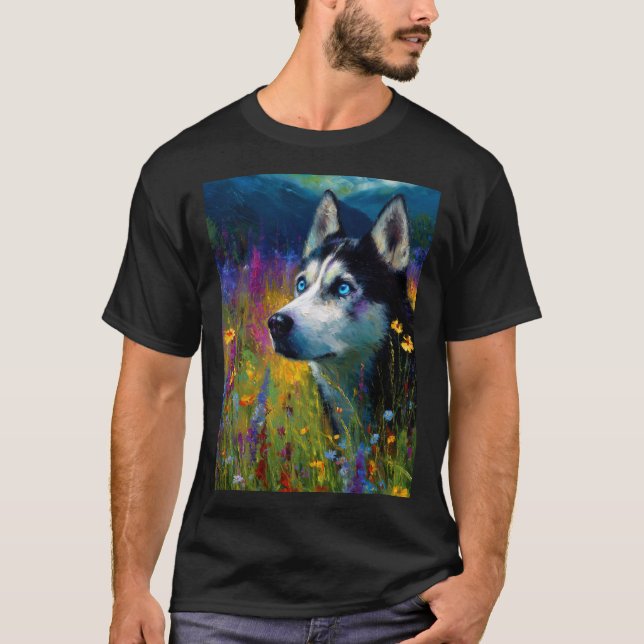 Siberian Husky with wildflowers T-Shirt (Vorderseite)