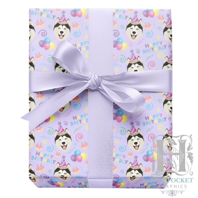 Siberian Husky Wrapping Paper in Purple Geschenkpapier (Von Creator hochgeladen)
