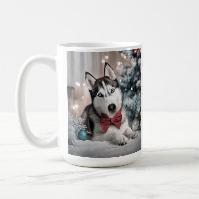 Siberische Husky Weihnachtsfeiertage Tasse (Links)