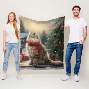 Siberische Katze im Schnee Weihnachten Fleecedecke