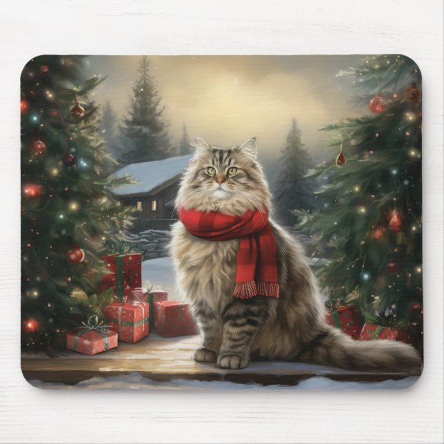 Siberische Katze im Schnee Weihnachten Mousepad (Vorne)