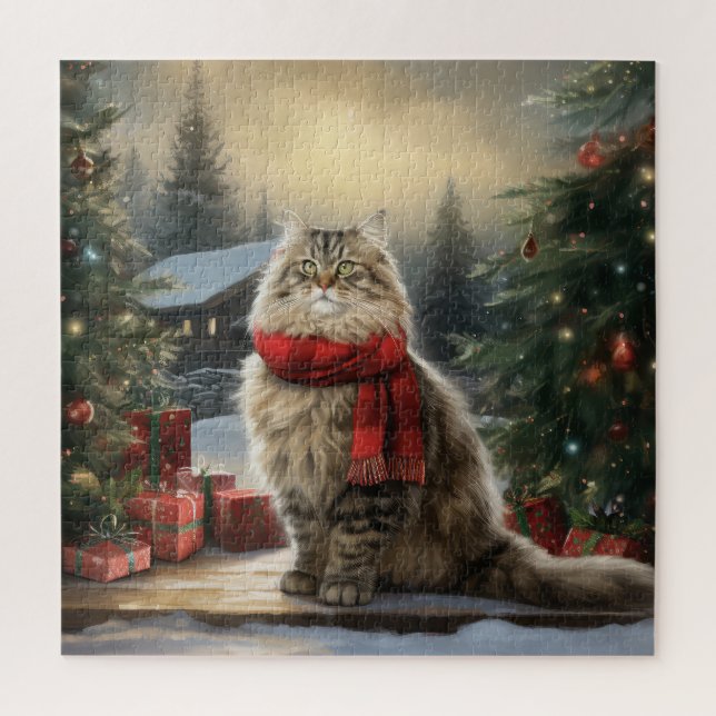 Siberische Katze im Schnee Weihnachten Puzzle (Vertikal)
