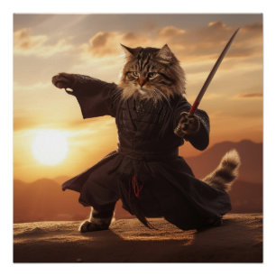 Siberische Katze Ninja Martial Arts Poster
