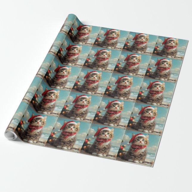 Siberischer Cat Christmas Vintag Beach Geschenkpapier (Ungerollt)