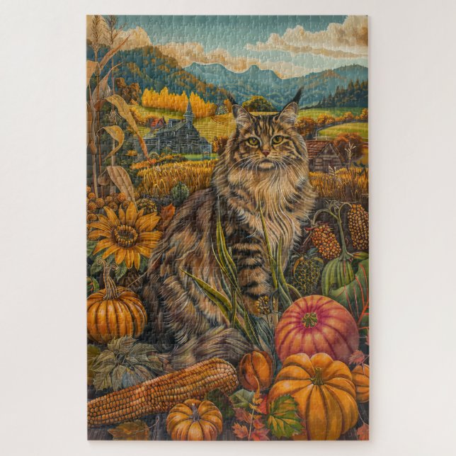 Siberischer Cat Herbst Ernte Erntedank Puzzle (Vertikal)