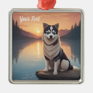 Siberischer Husky am See Ornament Aus Metall