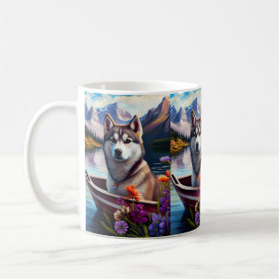 Siberischer Husky auf dem Paddel: Ein Landschaftli Kaffeetasse