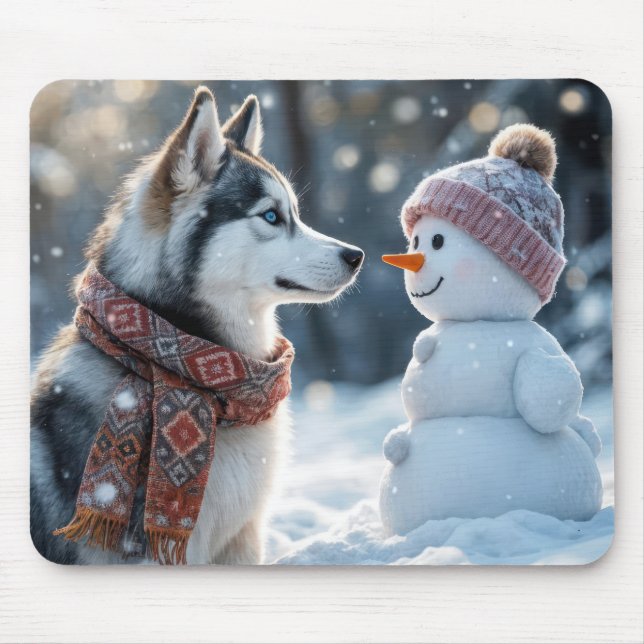 Siberischer Husky beim Snowman Mousepad (Vorne)