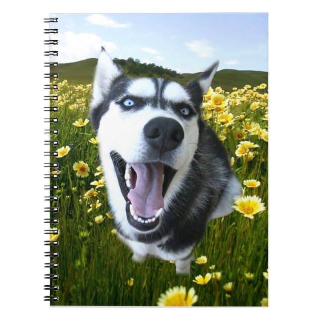 Siberischer Husky Dog in Wildblumen Notebook Notizblock (Vorderseite)