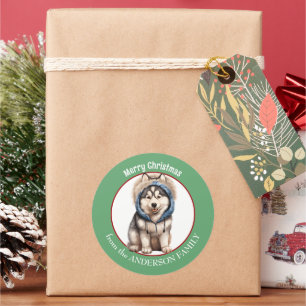 Siberischer Husky Dog Pup im Winter Hoodie Weihnac Runder Aufkleber