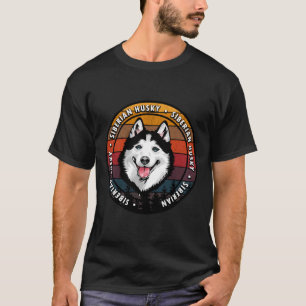 Siberischer Husky gestörter Sonnenuntergang Retro- T-Shirt