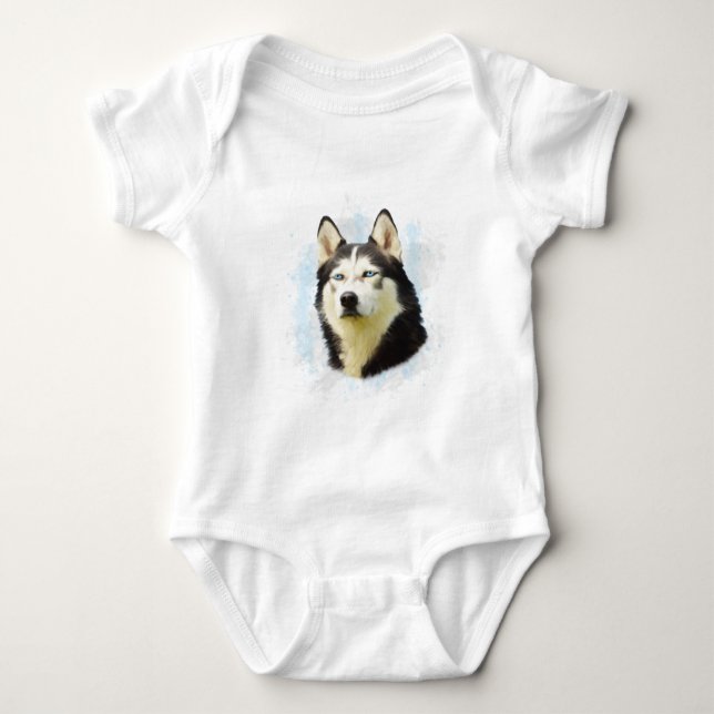 Siberischer Husky Hund Farbe Farbe Farbe Malerei Baby Strampler (Vorderseite)