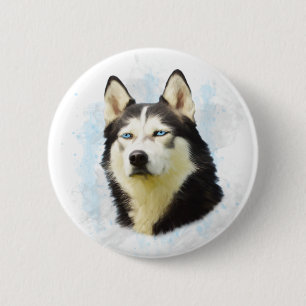 Siberischer Husky Hund Farbe Farbe Farbe Malerei Button