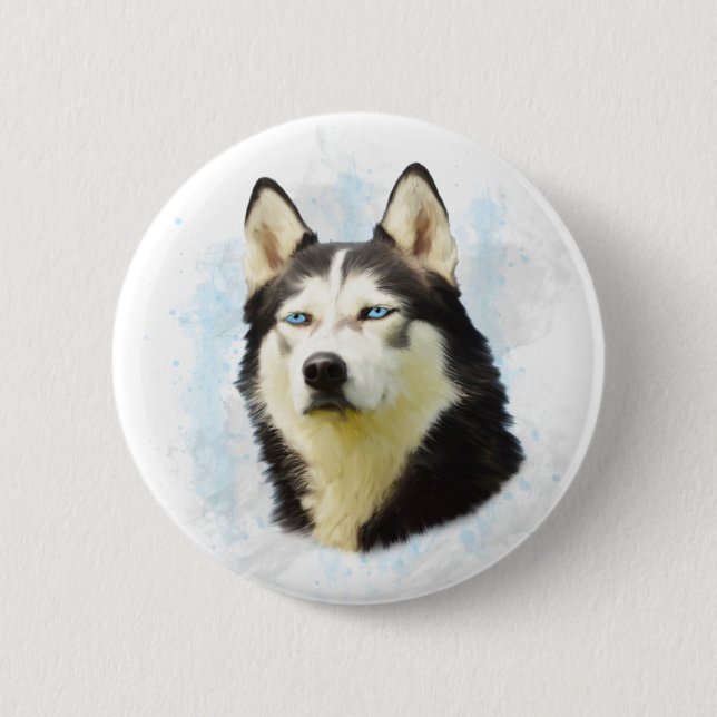 Siberischer Husky Hund Farbe Farbe Farbe Malerei Button (Vorderseite)