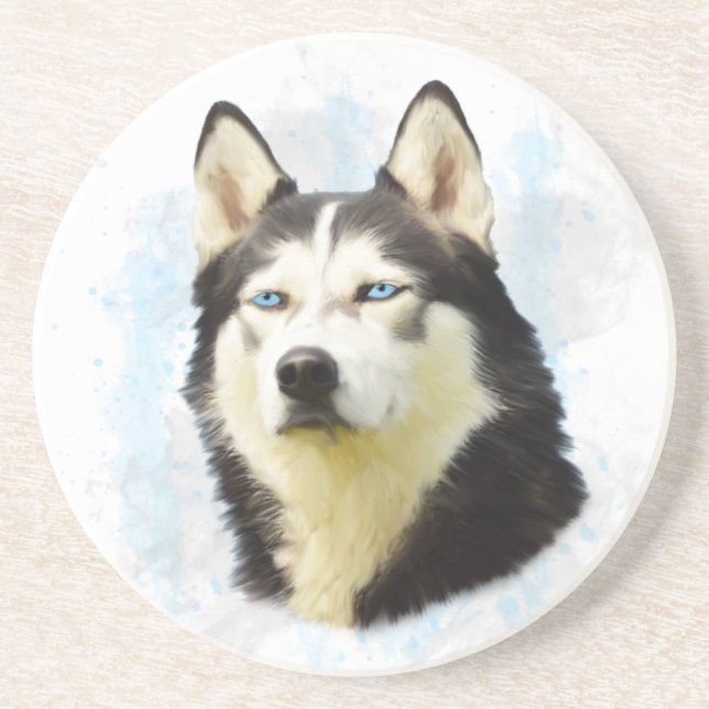 Siberischer Husky Hund Farbe Farbe Farbe Malerei Getränkeuntersetzer (Vorne)