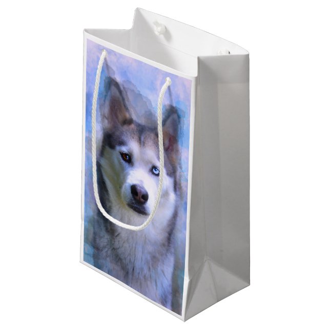 Siberischer Husky Hund Farbe Farbe Farbe Malerei Kleine Geschenktüte (Vorderseite Schrägansicht)