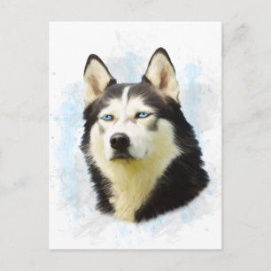 Siberischer Husky Hund Farbe Farbe Farbe Malerei Postkarte
