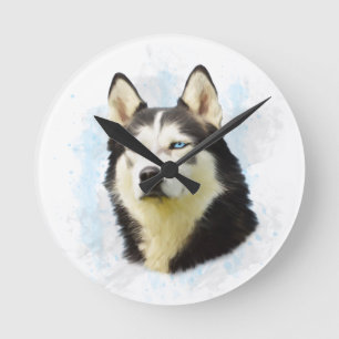 Siberischer Husky Hund Farbe Farbe Farbe Malerei Runde Wanduhr