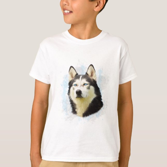 Siberischer Husky Hund Farbe Farbe Farbe Malerei T-Shirt (Vorderseite)