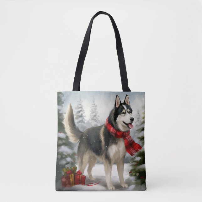 Siberischer Husky-Hund im Schnee Weihnachten (Vorderseite)