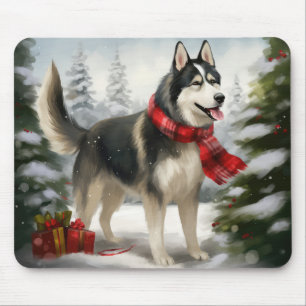 Siberischer Husky-Hund im Schnee Weihnachten Mousepad