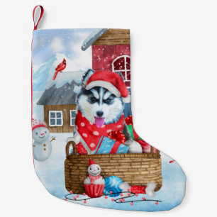 Siberischer Husky Hund im Schnee Weihnachtshundeha Kleiner Weihnachtsstrumpf