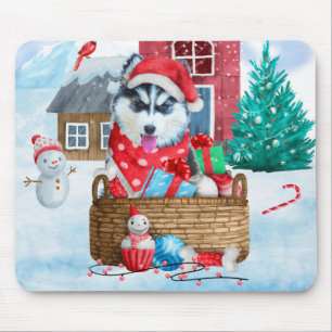 Siberischer Husky Hund im Schnee Weihnachtshundeha Mousepad