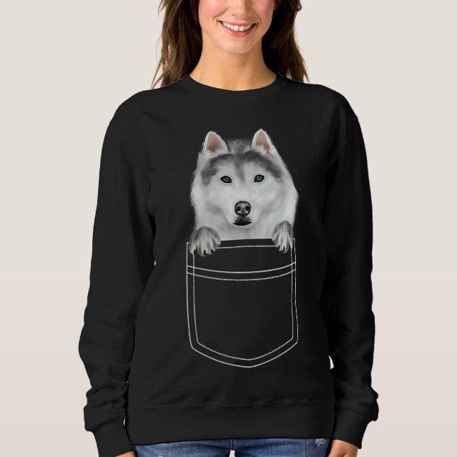 Siberischer Husky-Hund in Pocket Funny Dog Sweatshirt (Vorderseite)